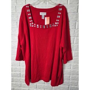 Women's 5X C.D. Daniels lightweight sweater Red rhinestone gems 3/4 sleeve NWT